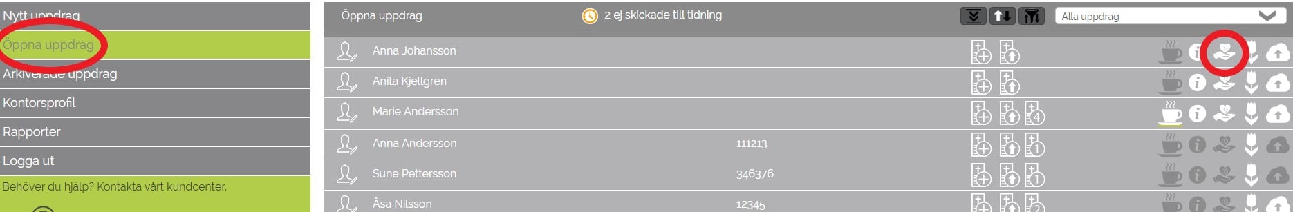 Öppna uppdrag+Minnesgåva aktiverad