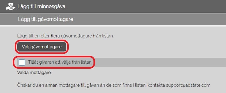 Välj gåvomottagare